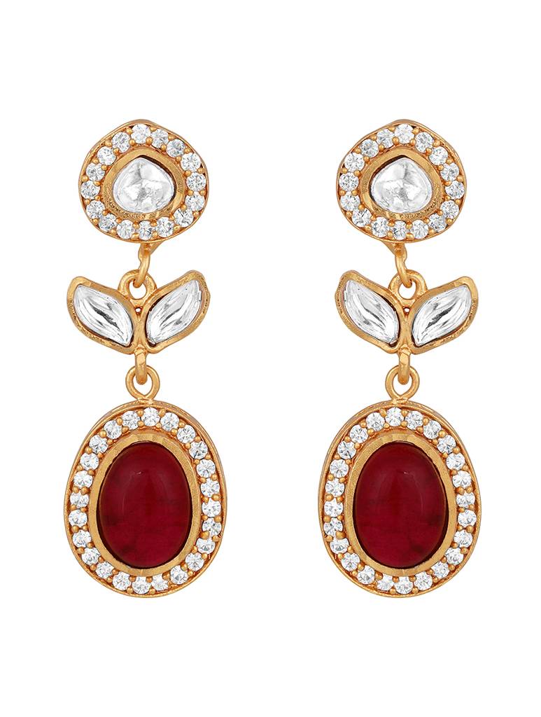 Gold Polished Brass Agate Kundan Polki Pendant Set : HRNS260