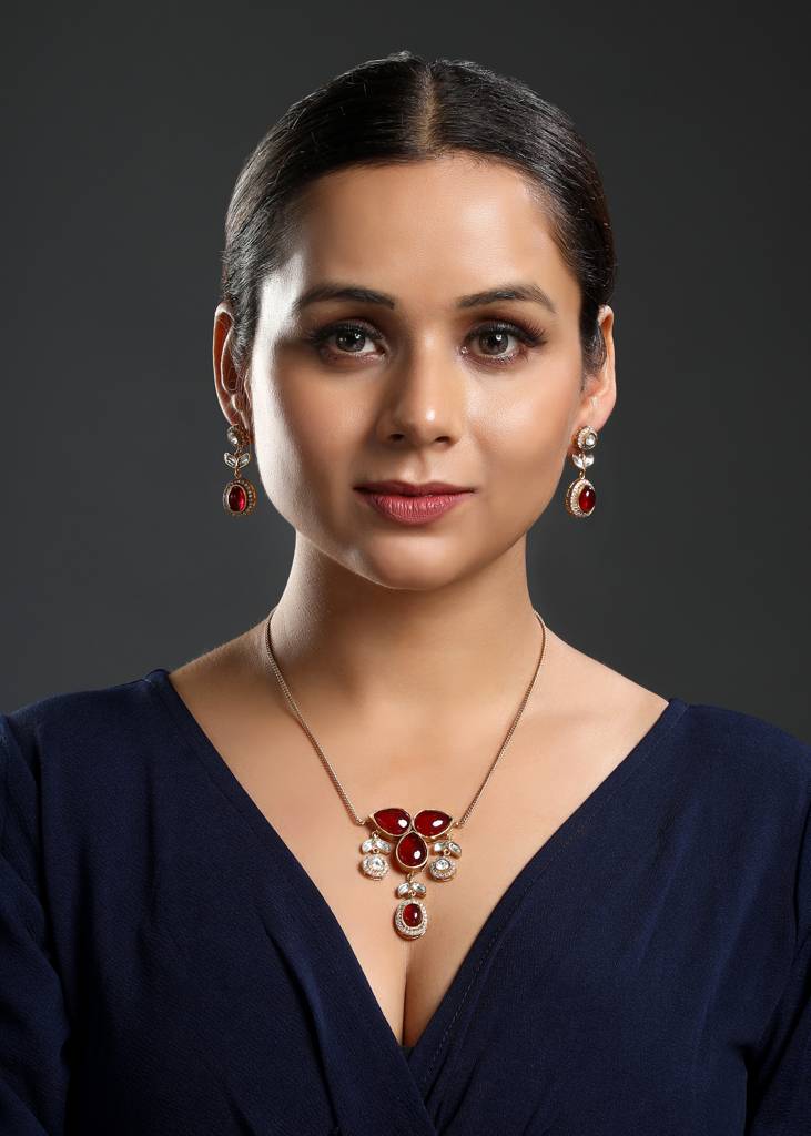 Gold Polished Brass Agate Kundan Polki Pendant Set : HRNS260