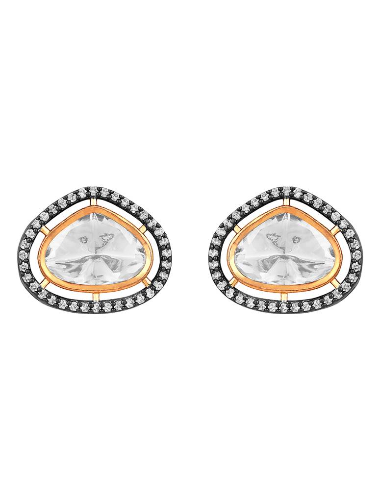 Gold Polished Brass Pearl Natural Stones Kundan Polki Statement Pendant Set : HRNS261