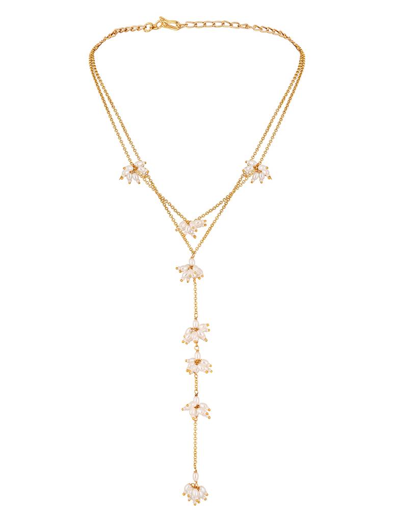 Gold Polished Pearl Long Pendant : HRNS265