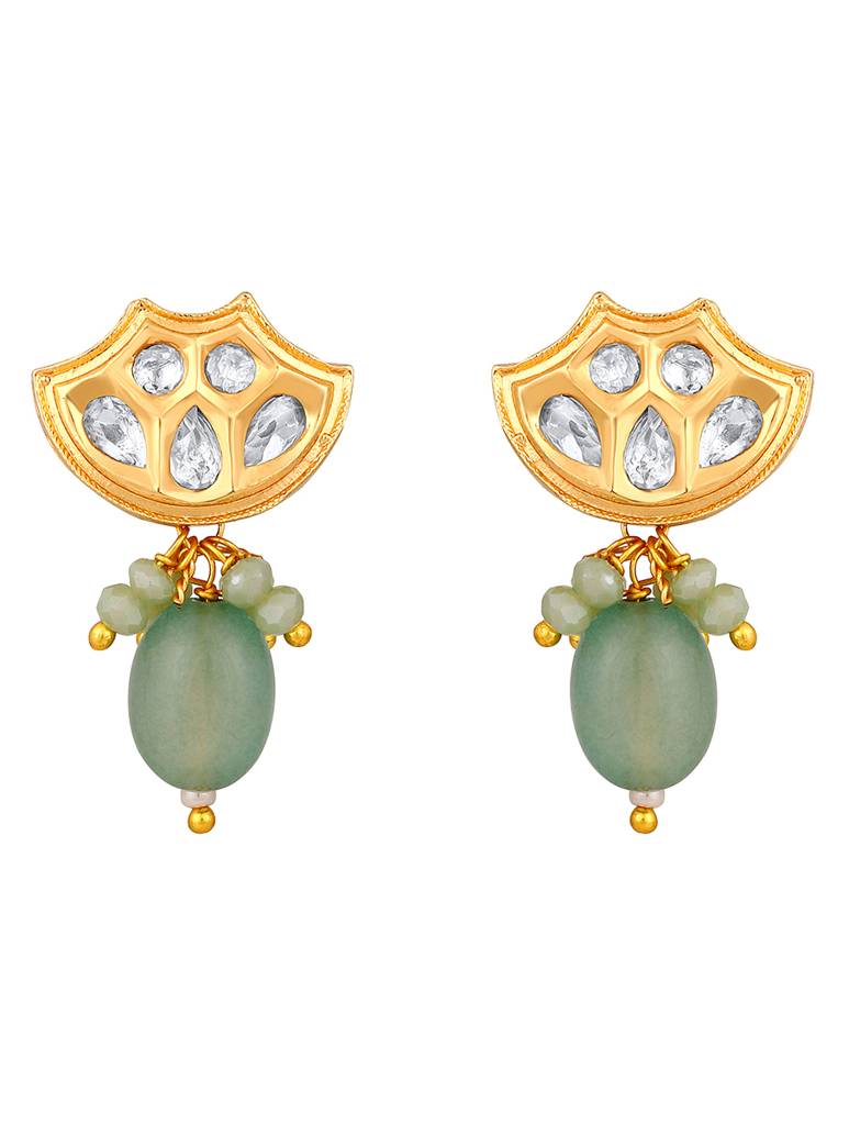 Gold Polished Brass Mosanite Natural Stone Kundan Polki Pendant Set : HRNS266