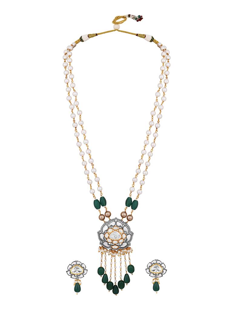 Micron Gold Polish Onyx Mother Of Pearl Mosanite Necklaces : HRNS-271