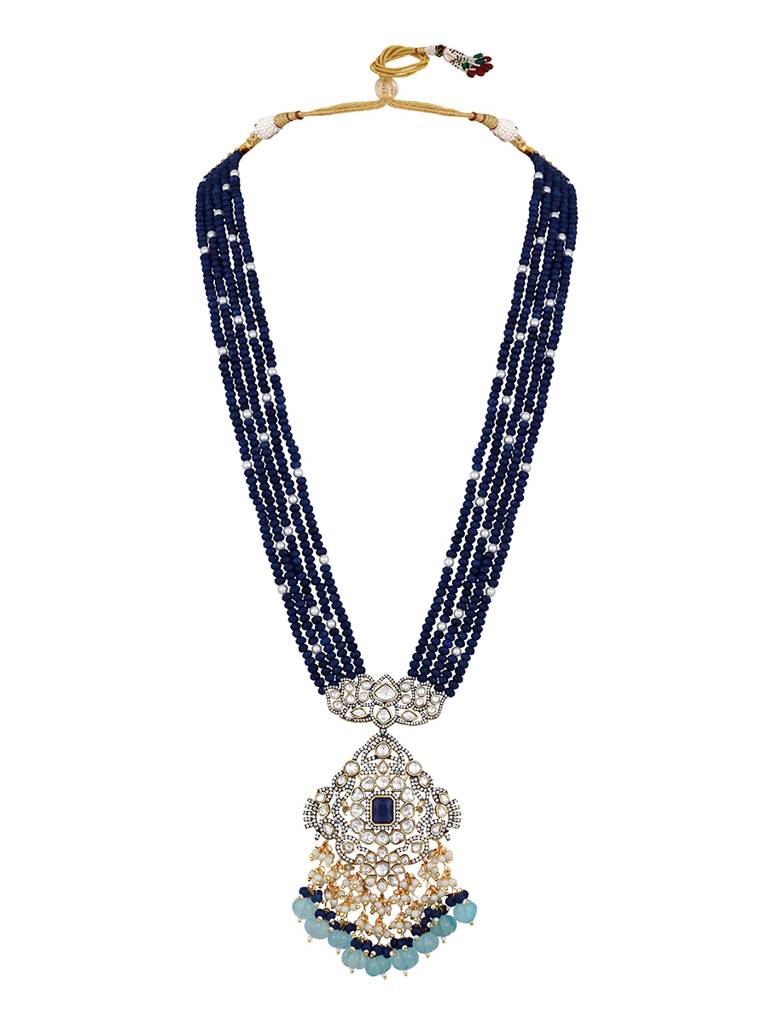 Micron Gold Polish Onyx Mosanite Kundan Polki Necklaces : HRNS-272