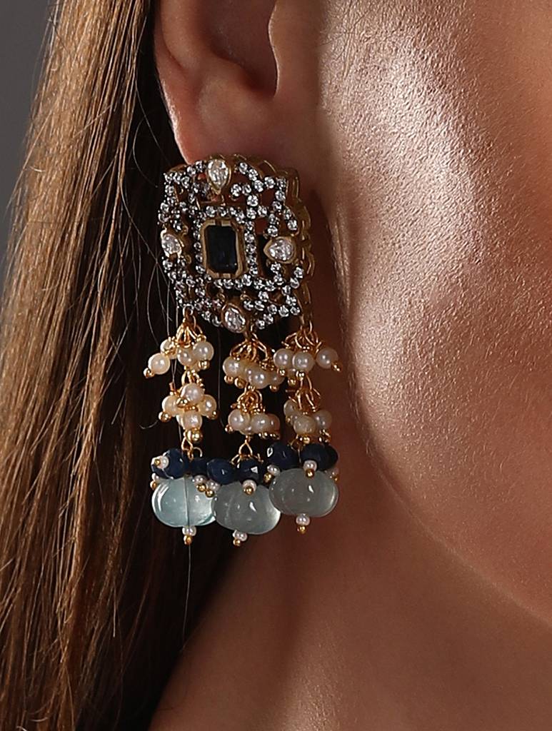 Micron Gold Polish Onyx Mosanite Kundan Polki Necklaces : HRNS-272