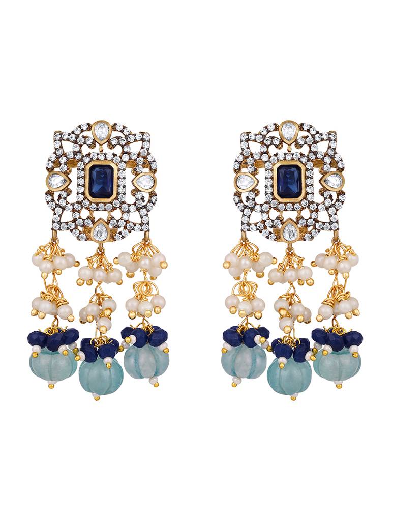 Micron Gold Polish Onyx Mosanite Kundan Polki Necklaces : HRNS-272