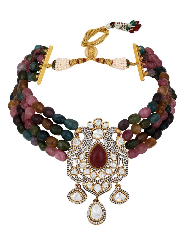 Micron-Gold Polish Onyx Mosanite Jewellery Sets : HRNS-273