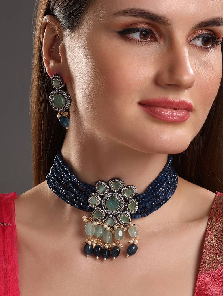 Micron-Gold Polish Onyx Tumbles Mosanite Necklaces : HRNS-274