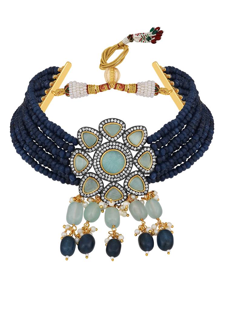 Micron-Gold Polish Onyx Tumbles Mosanite Necklaces : HRNS-274