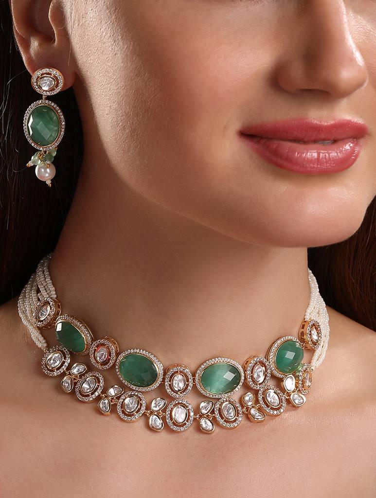 Micron Gold Polish Pearl Jewellery Sets : HRNS-275