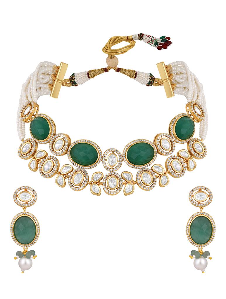 Micron Gold Polish Pearl Jewellery Sets : HRNS-275