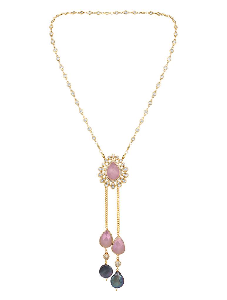 Micron-Gold Polish Onyx Pearl Necklace : HRNS-280