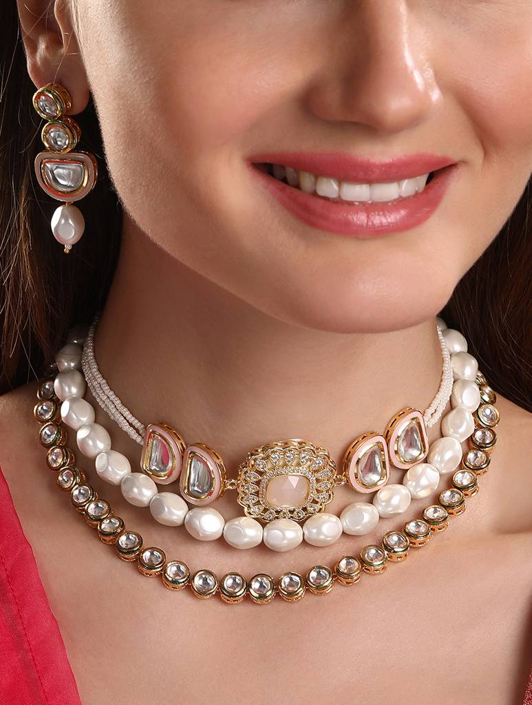Micron Gold Polish Natural Onyx Mosanite Necklaces : HRNS-281