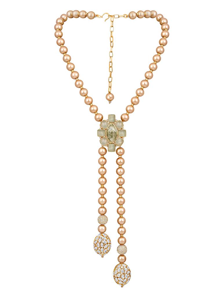 Micron Gold-Polish Onyx Pearl Necklaces : HRNS-282