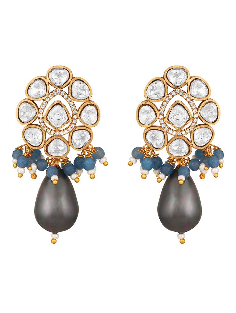 Gold Polished Mosanite Zirconia Kundan Polki Choker Set : HRNS284