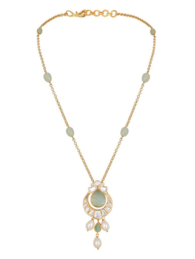 Gold Polished Mosanite Kundan Polki-Pendant Set : HRNS285