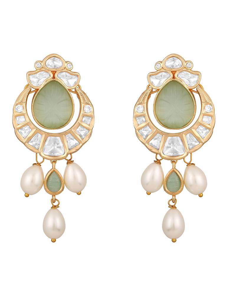 Gold Polished Mosanite Kundan Polki-Pendant Set : HRNS285
