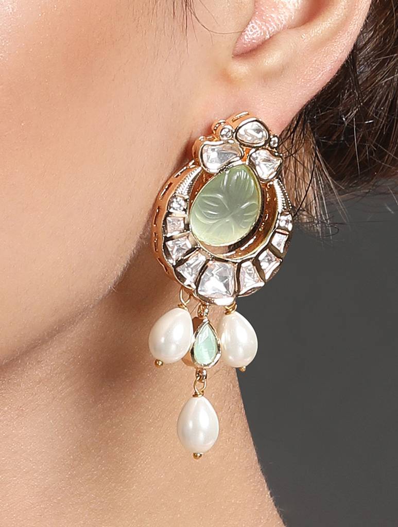 Gold Polished Mosanite Kundan Polki-Pendant Set : HRNS285