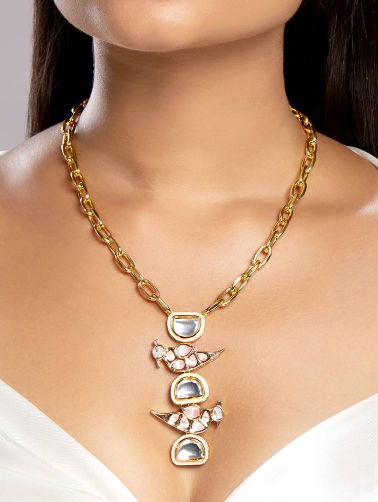 Micron Gold Polish Meena Mosanite Necklaces : HRNS-294