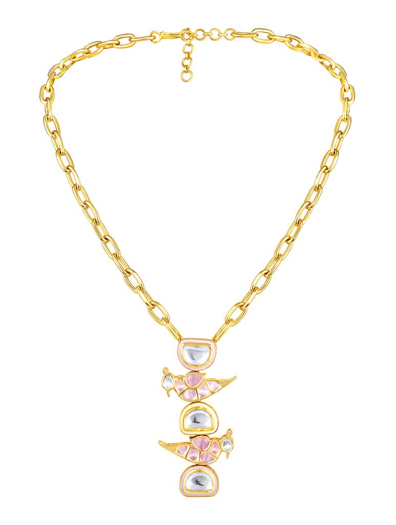 Micron Gold Polish Meena Mosanite Necklaces : HRNS-294