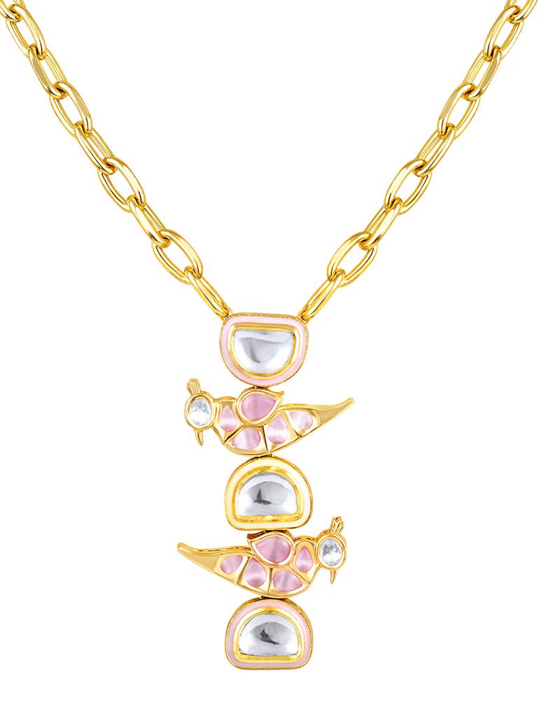 Micron Gold Polish Meena Mosanite Necklaces : HRNS-294
