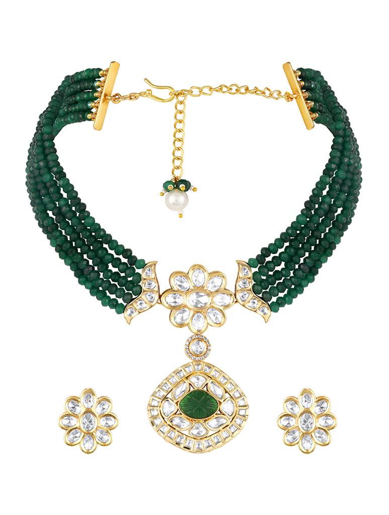 Micron Gold-Polish Onyx Mosanite Jewellery Sets : HRNS-296