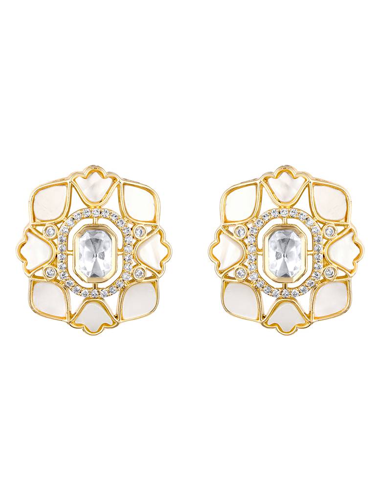 Micron Gold-Polish Zirconia Onyx Pearl Jewellery Sets : HRNS297