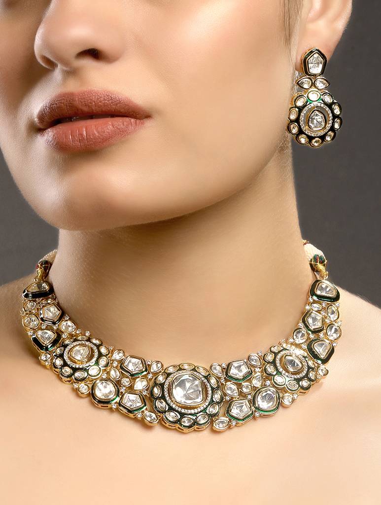 Micron Gold Polish Mosanite Jewellery Set : HRNS298