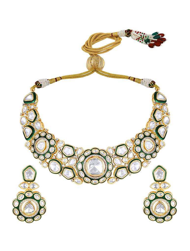 Micron Gold Polish Mosanite Jewellery Set : HRNS298