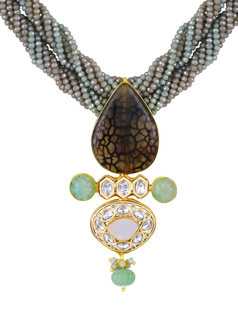 Micron Gold Polish Italian Crystal Onyx Mosanite Necklaces : HRNS303