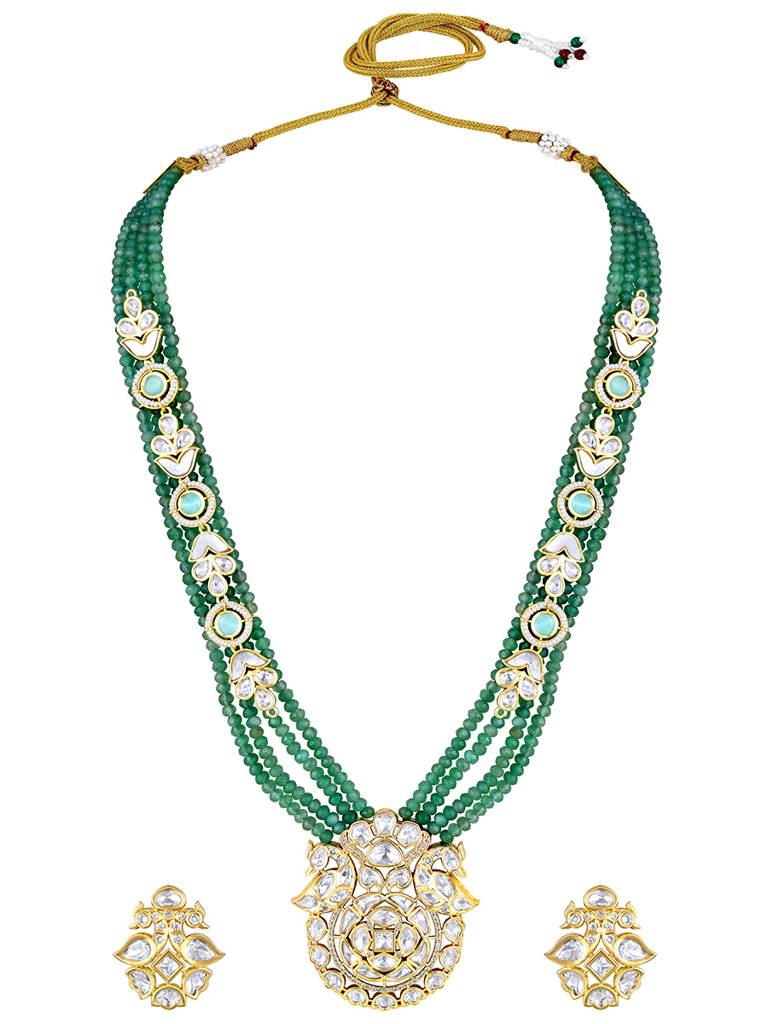 Micron Gold Polish Zirconia Agate Pearl Jewellery Sets : HRNS304