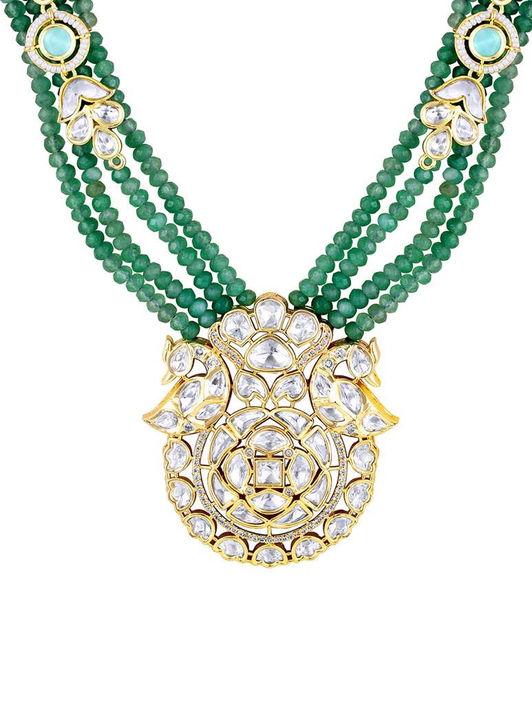 Micron Gold Polish Zirconia Agate Pearl Jewellery Sets : HRNS304