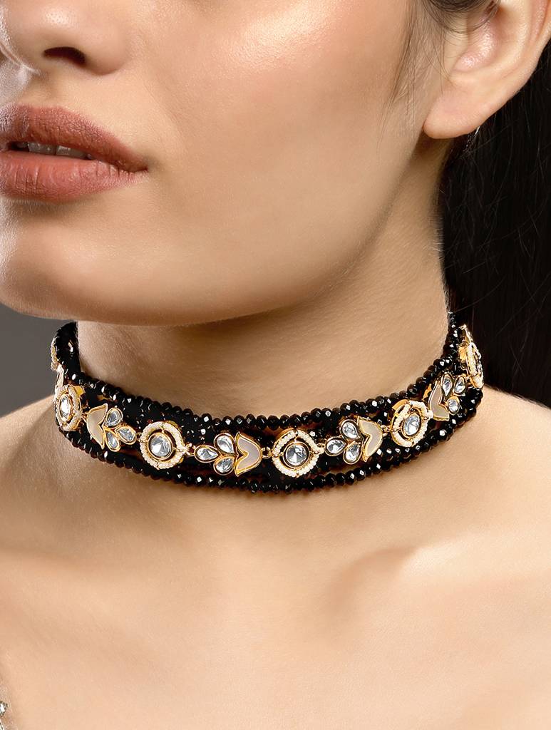 Micron Gold Polish Brass Agate Pearl Necklaces : HRNS305