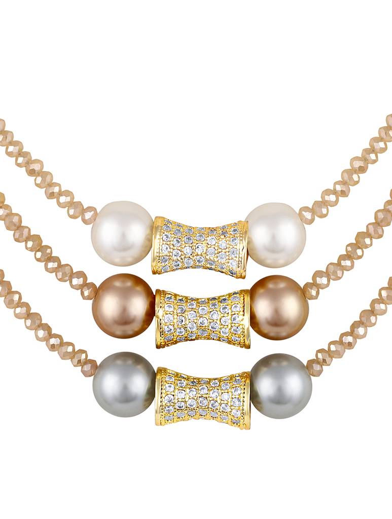 Micron Gold Polish Brass Zirconia Shell Pearl Necklaces : HRNS307