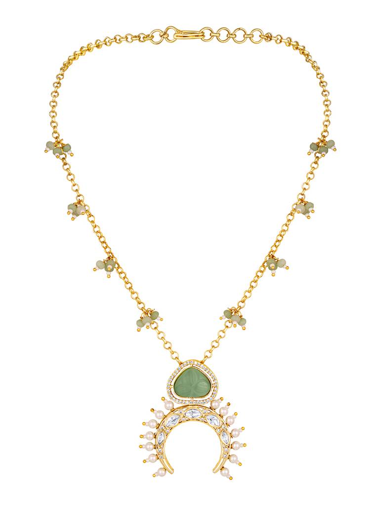 Micron Gold Polish Onyx-Pearl Necklaces : HRNS308