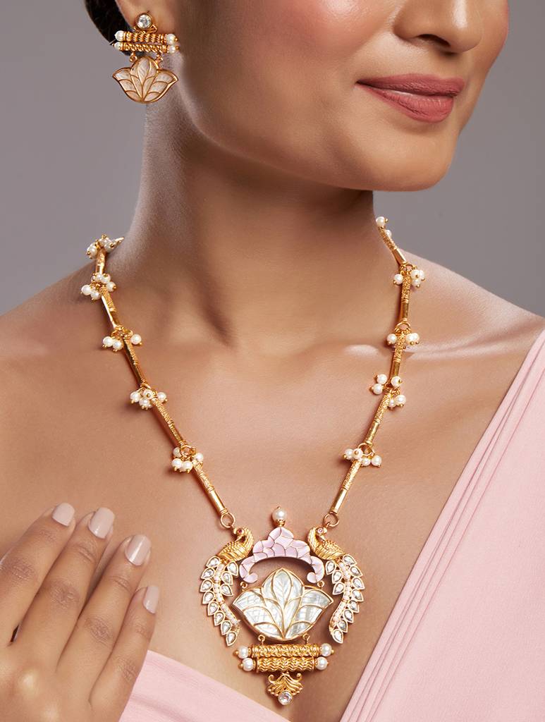 Micron Gold-Polish Shell Pearl Jewellery Sets : HRNS310