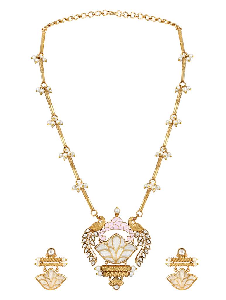 Micron Gold-Polish Shell Pearl Jewellery Sets : HRNS310