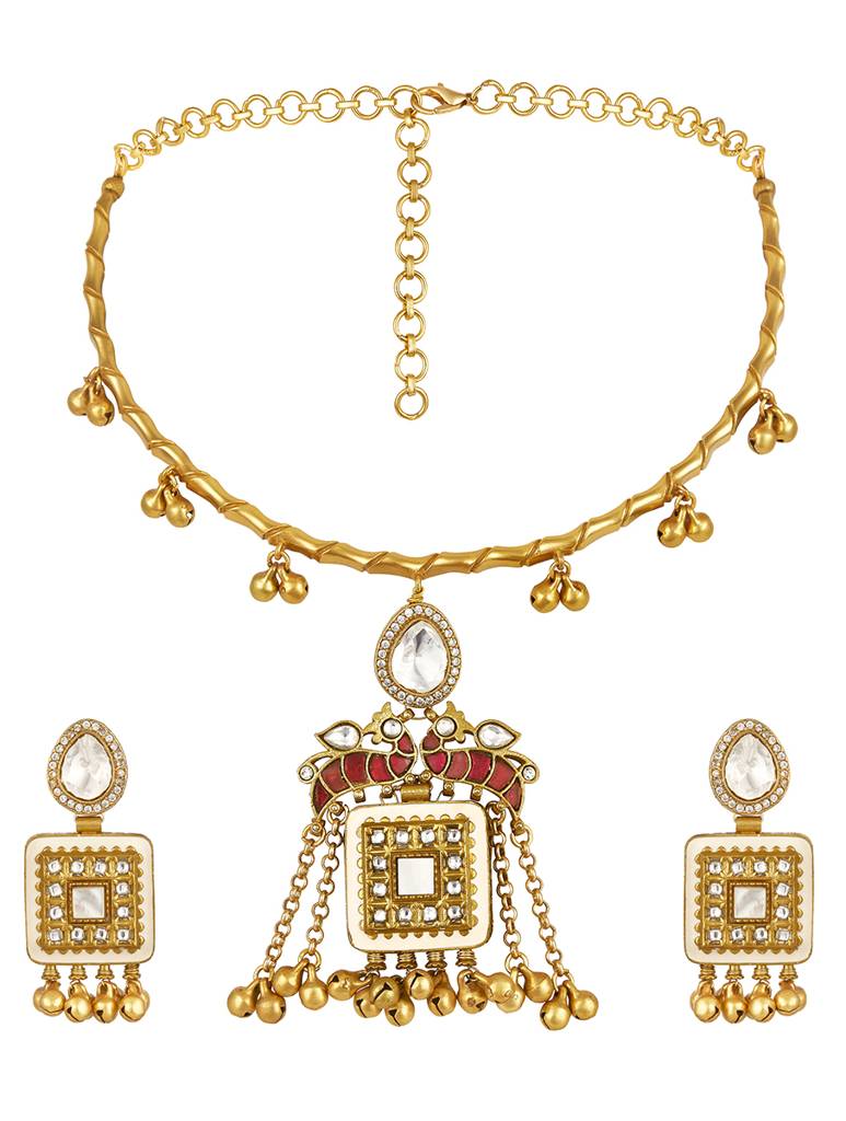 Micron Gold Polish Meena Pearl Jewellery Sets : HRNS311