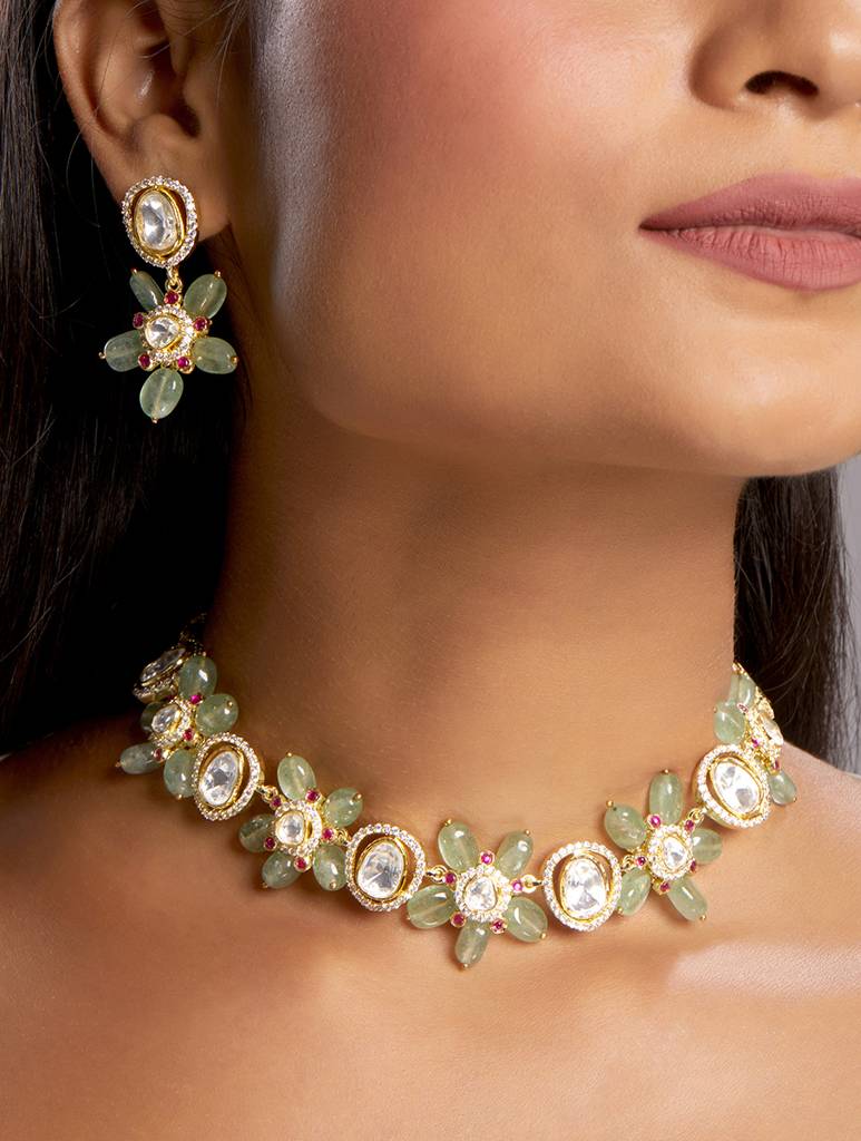 Micron Gold Polish Zirconia Onyx Mosanite Jewellery Sets : HRNS312