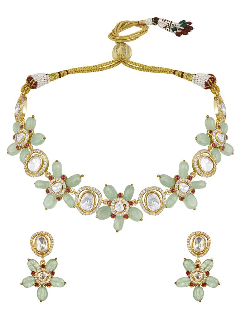 Micron Gold Polish Zirconia Onyx Mosanite Jewellery Sets : HRNS312