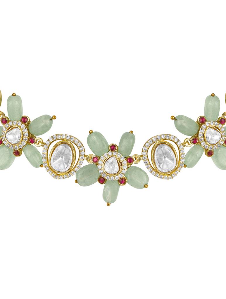 Micron Gold Polish Zirconia Onyx Mosanite Jewellery Sets : HRNS312