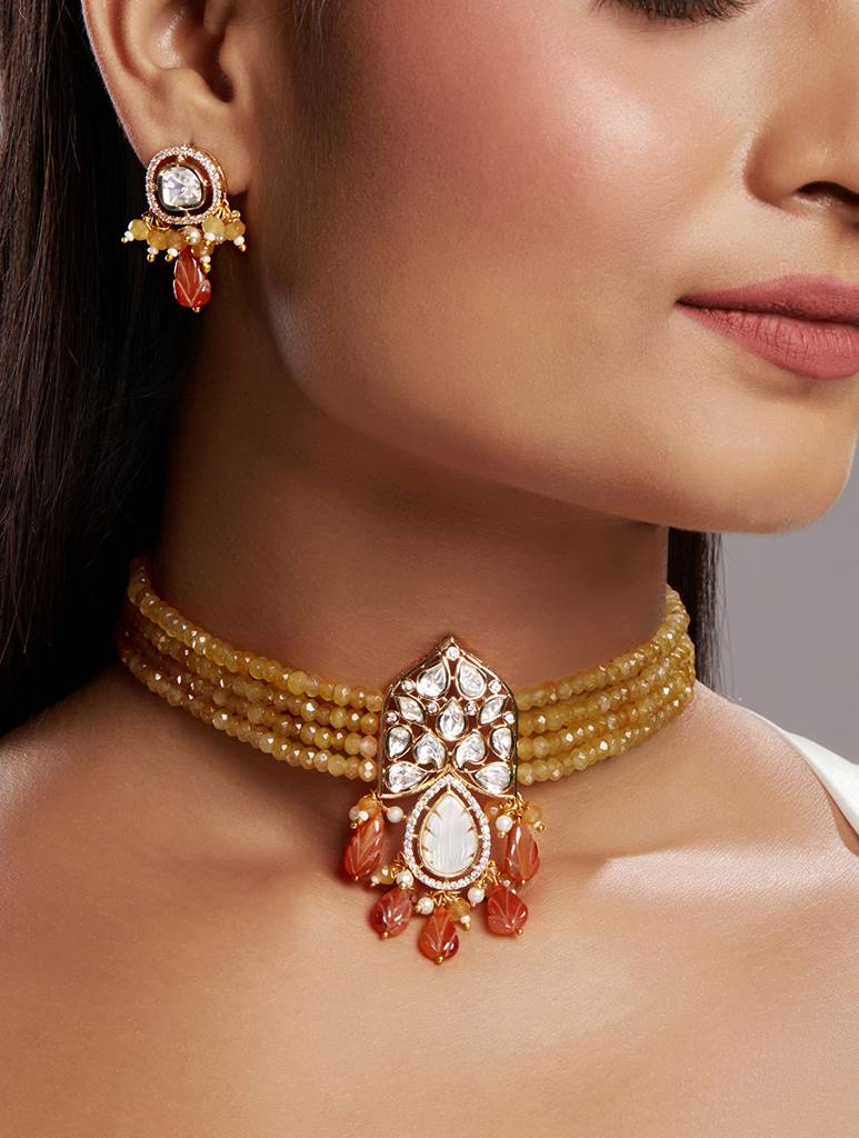 Micron Gold Polish-Zirconia Onyx Pearl Jewellery Sets : HRNS316