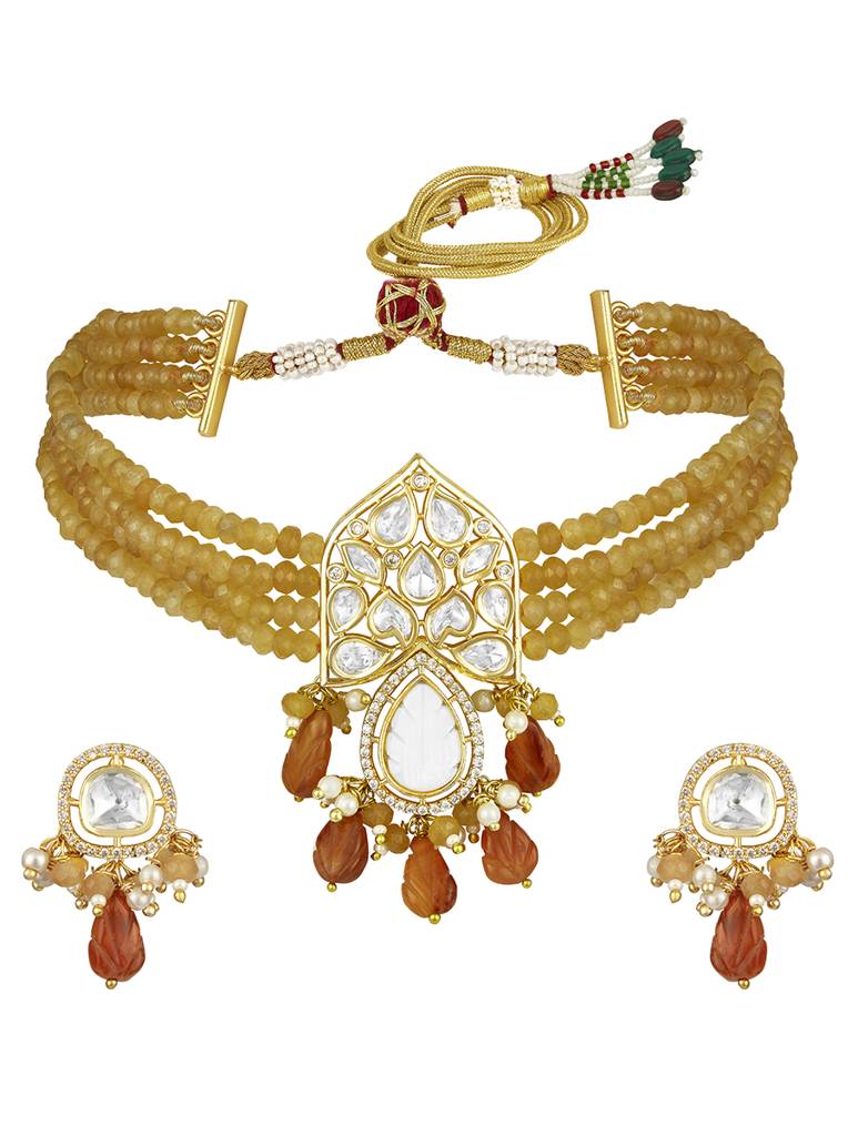 Micron Gold Polish-Zirconia Onyx Pearl Jewellery Sets : HRNS316