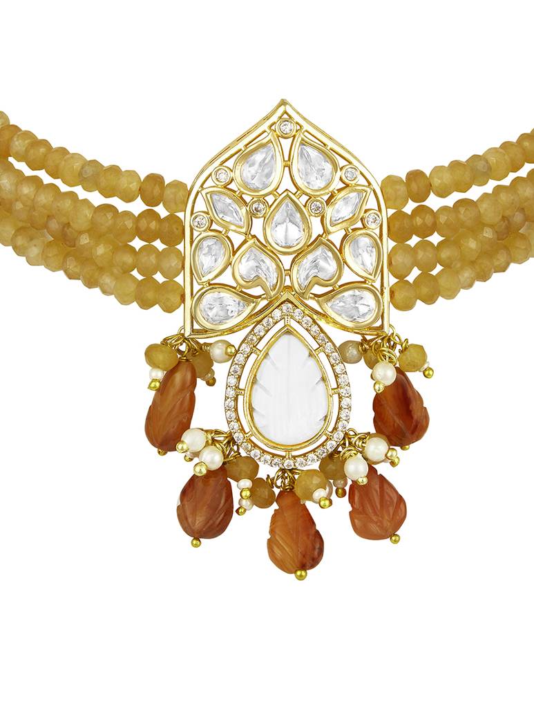 Micron Gold Polish-Zirconia Onyx Pearl Jewellery Sets : HRNS316