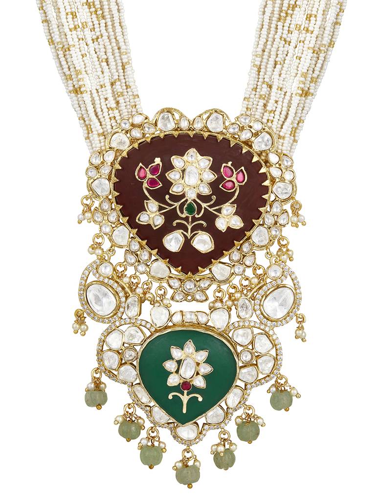 Micron-Gold Polished Brass Natural Onyx Mosanite Necklaces : HRNS317