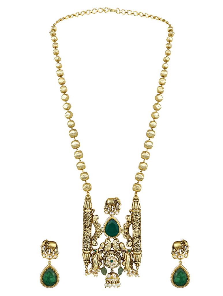 Micron Gold Polish-Onyx Mosanite Jewellery Set : HRNS320