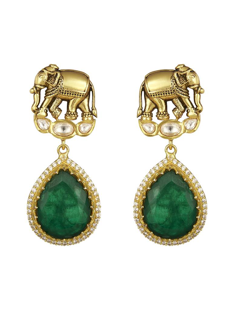 Micron Gold Polish-Onyx Mosanite Jewellery Set : HRNS320