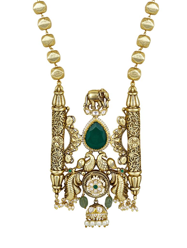 Micron Gold Polish-Onyx Mosanite Jewellery Set : HRNS320