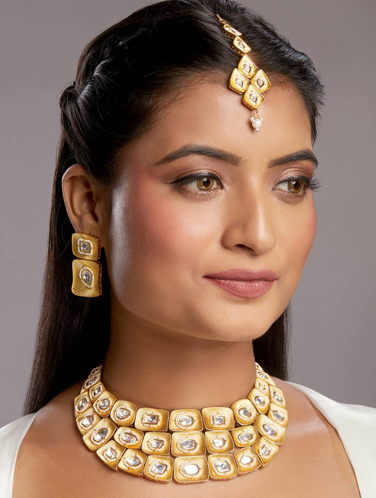 Micron Gold Polish Mosanite Jewellery Sets : HRNS321