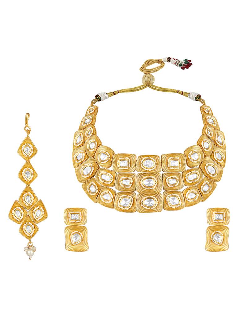 Micron Gold Polish Mosanite Jewellery Sets : HRNS321