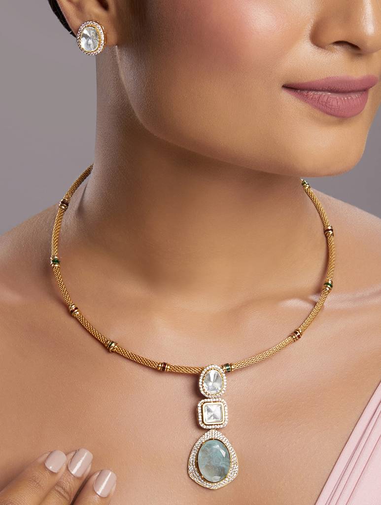 Tennis Necklace Tennis Jewelry Set Dangle Earrings Set 18K White